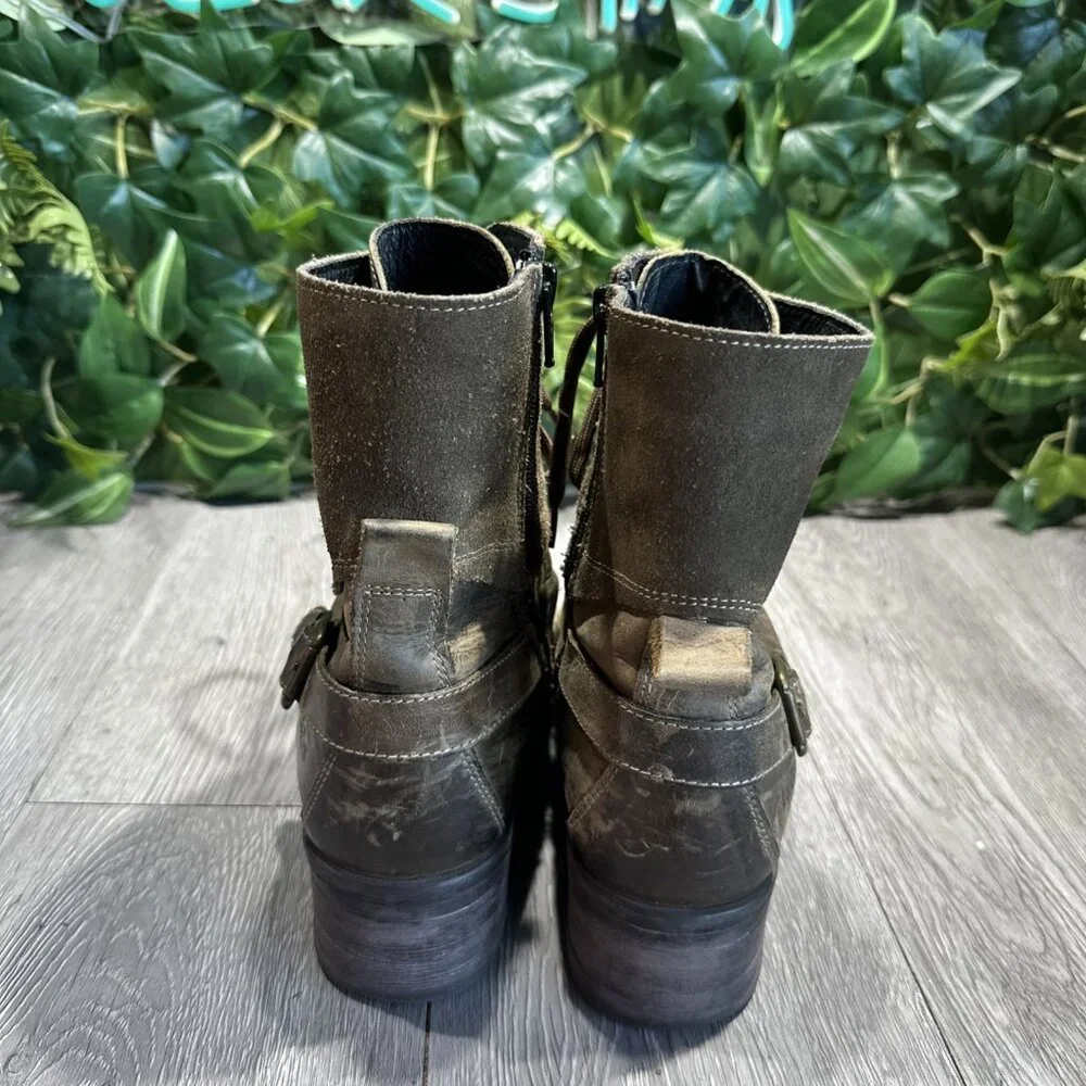 Taos Crave Gray Distressed Genuine Leather Lace Up Combat Boots Size 38 7-7.5